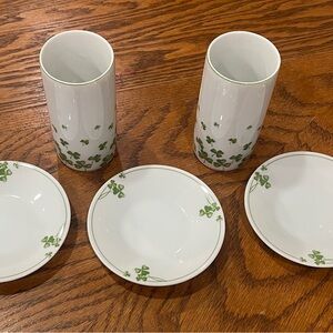 Charming White and Green Clover Drinkware Set
